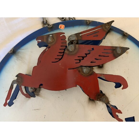 Handmade 3D MOBIL Oil Metal Sign Advertising Made Mexico 15" Diameter MAN CAVE - Picture 4 of 8